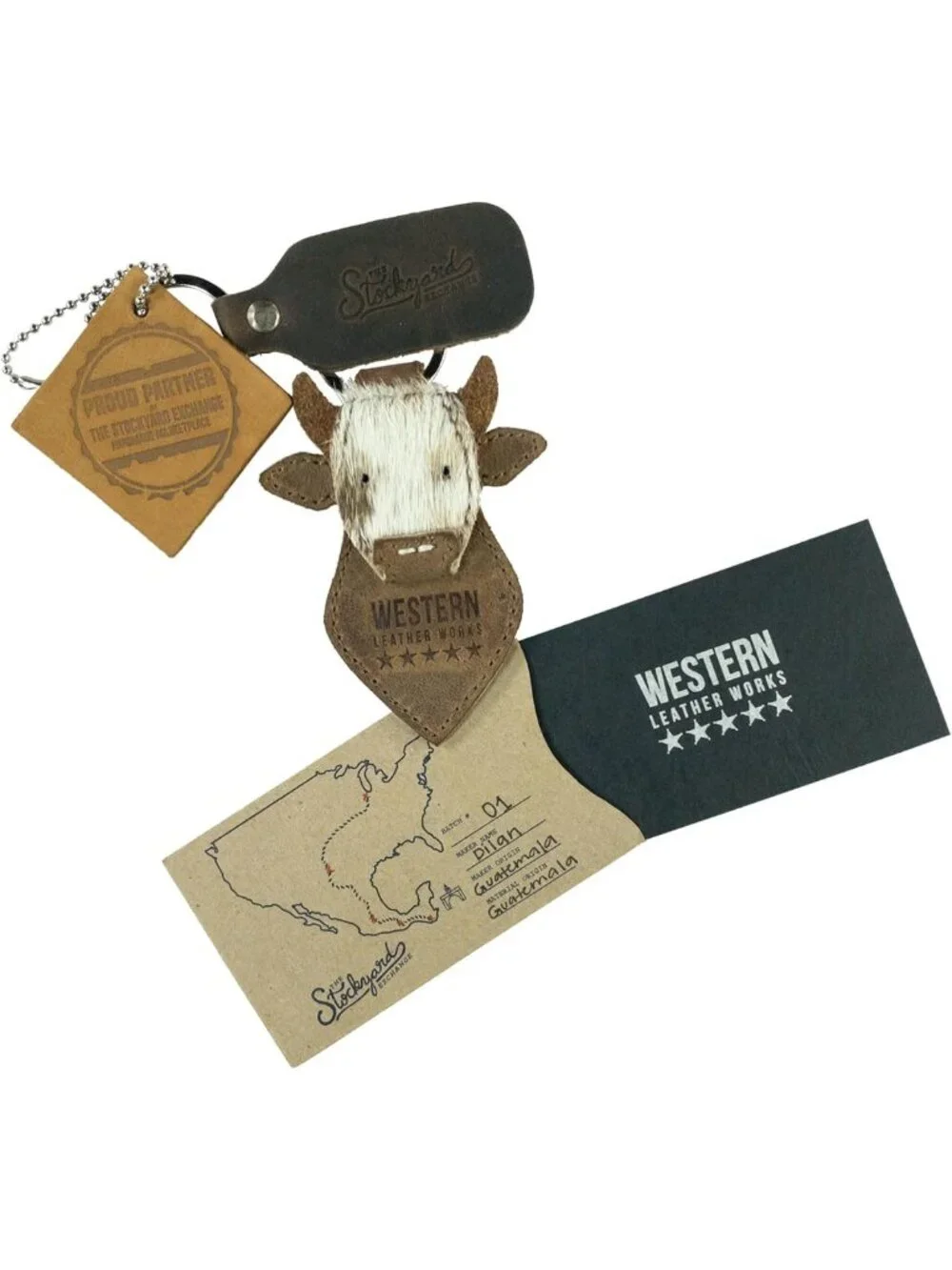 Cowboy Style Cow Head Keychain, Handmade Full Grain Leather Keyring, Furry